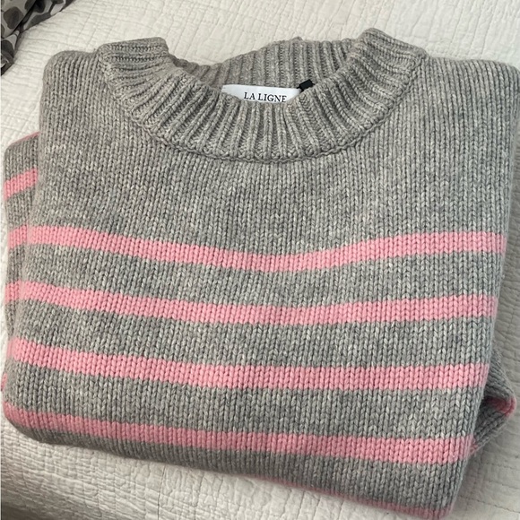 La Ligne Sweaters - La Ligne Grey and Pink Striped Sweater NWT